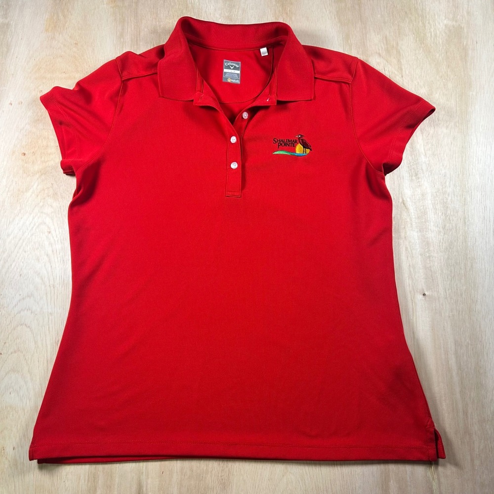 Callaway Opti-Dri Red Polo Shirt Womens Large Shalimar Pointe Golf Short Sleeve - Picture 1 of 6